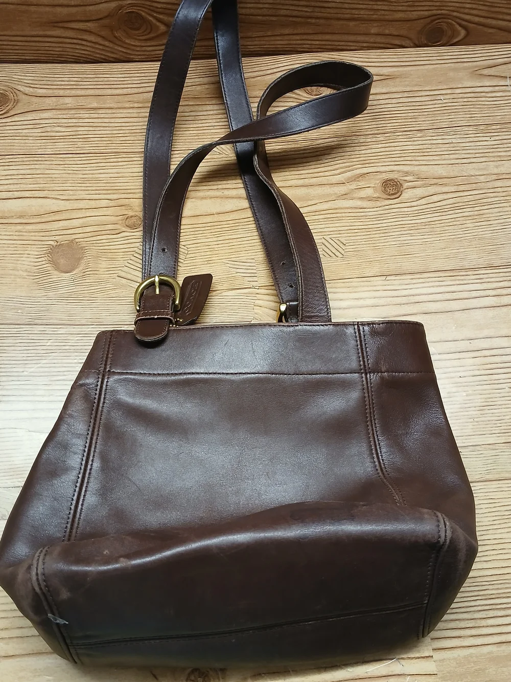 Coach Dark Brown Leather Messenger Tote with Adjustable Straps